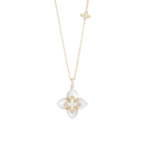 18K Yellow Gold Venetian Princess Color Flower Pendant Necklace