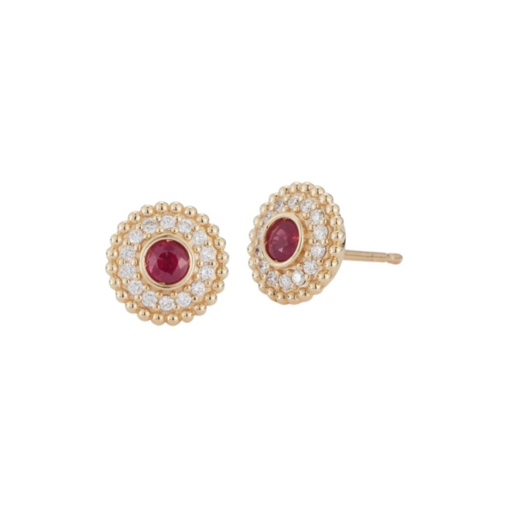 Miseno Jewelry - Procida 18K Yellow Gold Rubies & Diamond Stud Earrings | Manfredi Jewels