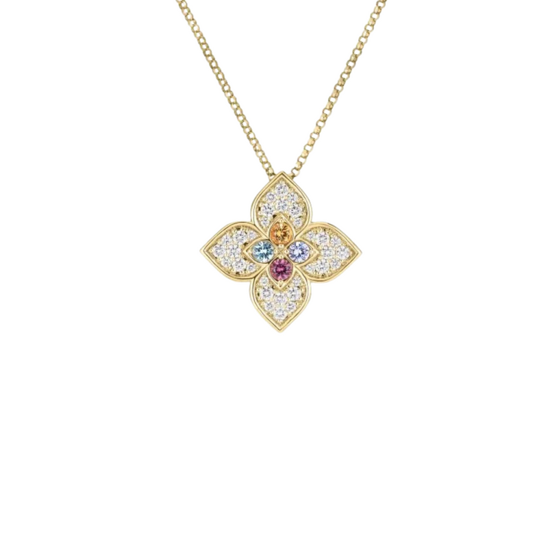 18K Yellow Gold, Diamond, Blue Topaz, Ruby, Citrine, & Tanzanite Tiny Venetian Princess Necklace