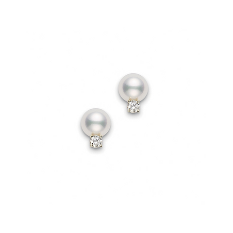 Classic Elegance 18K Yellow Gold Akoya Cultured Pearl & Diamond Small Drop Earrings