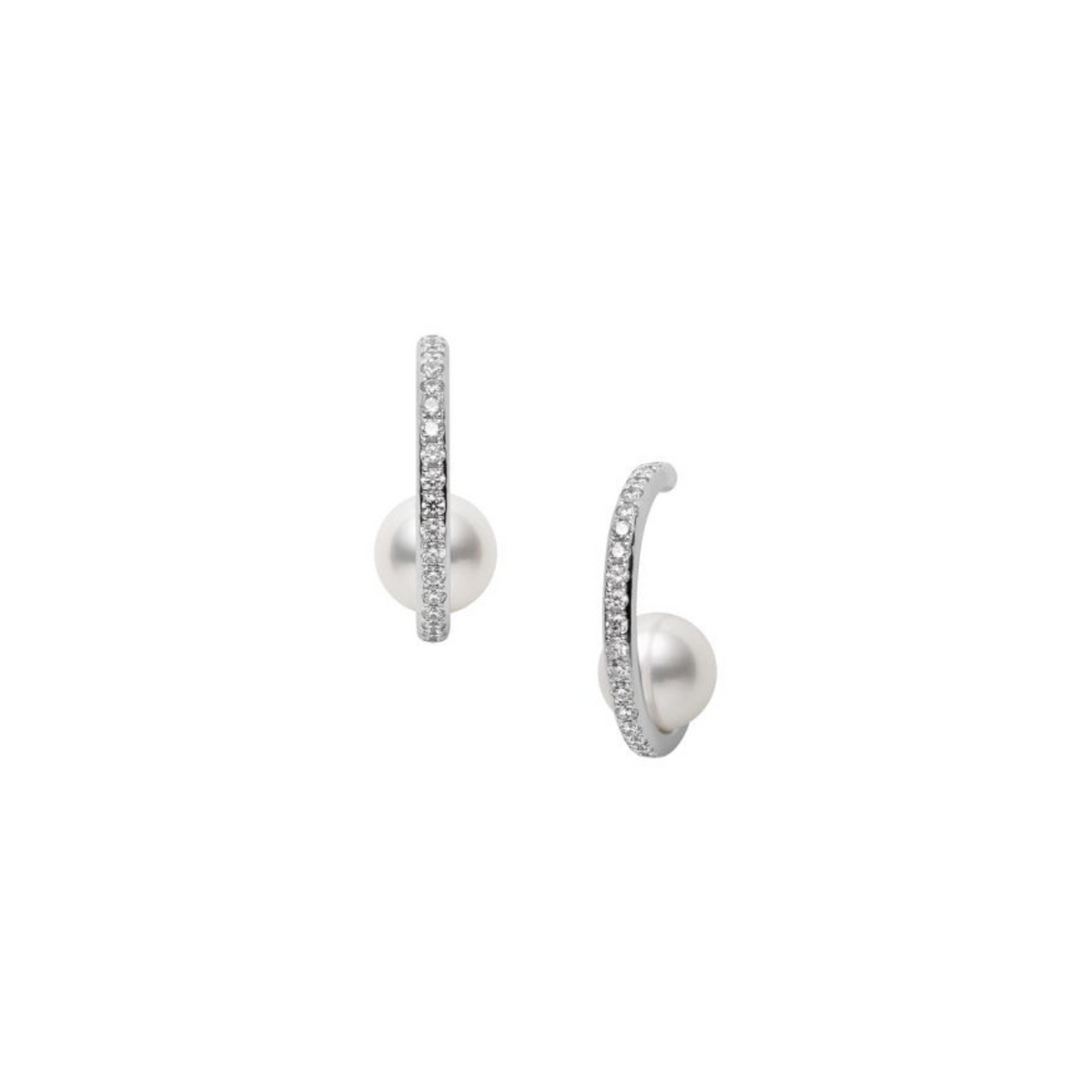 Mikimoto Jewelry - Classic Elegance 18K White Gold Floating Akoya Cultured Pearl & Diamond Hoop Earrings | Manfredi Jewels
