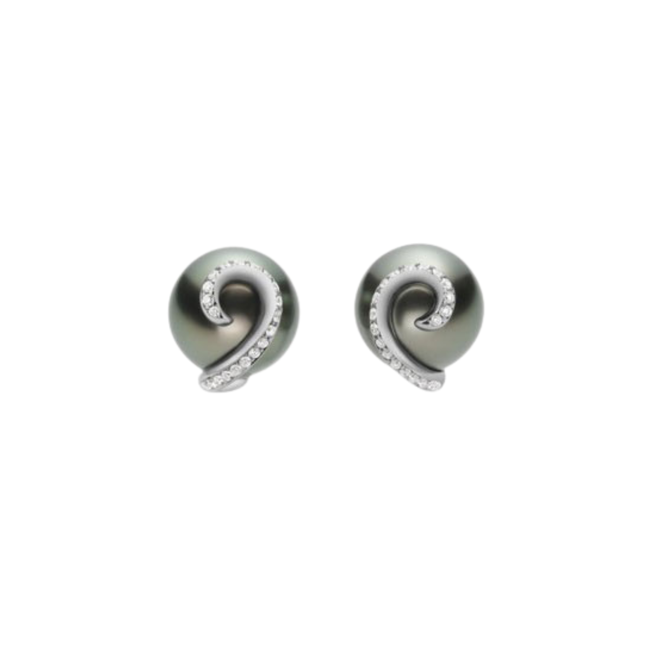 Mikimoto Embrace 18k White Gold Black South Sea Cultured Pearl Diamond Earrings Jewelry