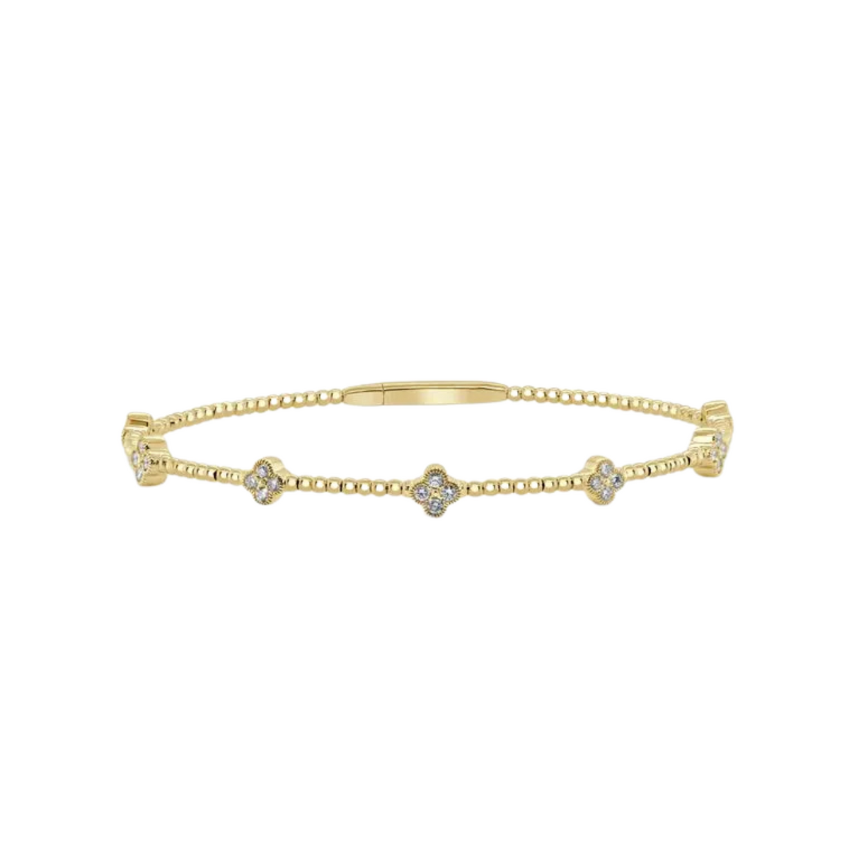 Manfredi Jewels Bracelet - 14K Yellow Gold & Diamond Three Station Flower Flexible Bangle | Manfredi Jewels