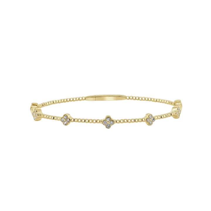 Manfredi Jewels Bracelet - 14K Yellow Gold & Diamond Three Station Flower Flexible Bangle | Manfredi Jewels