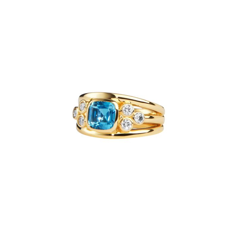 18K Yellow Gold, Diamond, & Blue Lagoon Tourmaline Mogul Ring