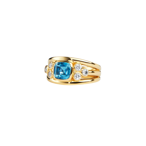 18K Yellow Gold, Diamond, & Blue Lagoon Tourmaline Mogul Ring