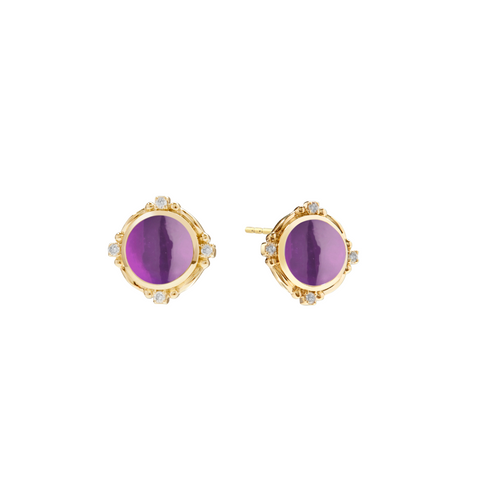 18K Yellow Gold, Diamond, & Amethyst Mongul Earrings