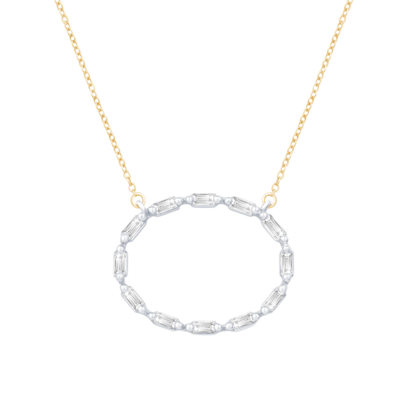 14K Yellow & White Gold with Diamond Open Oval Necklace