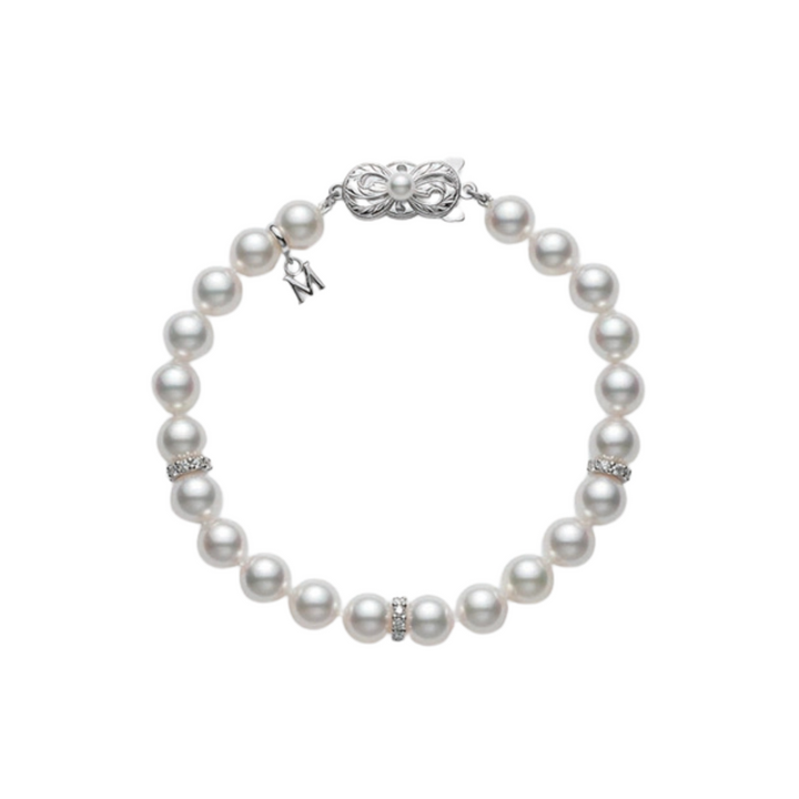 Mikimoto Jewelry - 18K White Gold & Diamond Akoya Cultured Pearl Bracelet | Manfredi Jewels