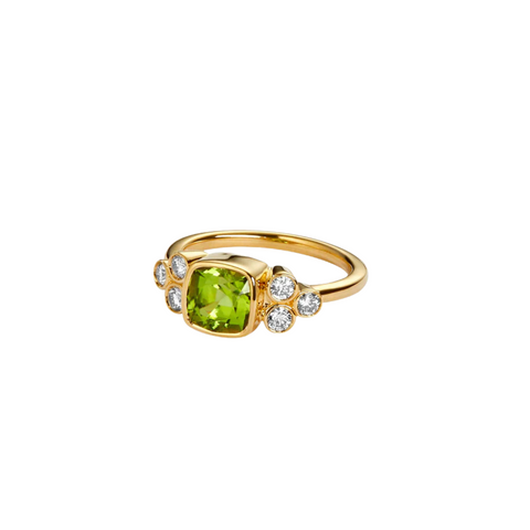 18K Yellow Gold & Peridot Cushion Ring