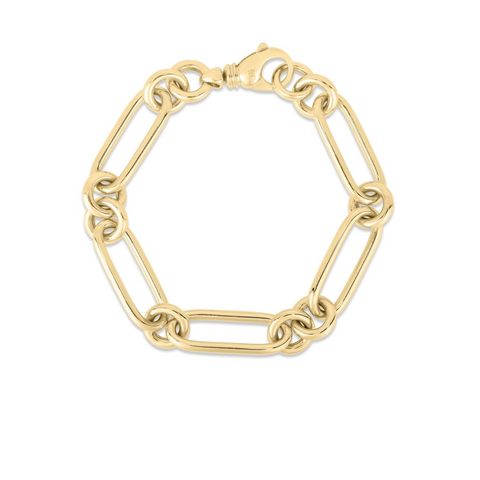 18K Yellow Gold Classic Bold Alternating Link Bracelet