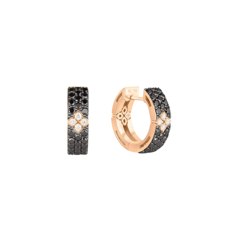 Roberto Coin Jewelry - 18K Rose Gold Love in Verona Small Black Diamond Hoops | Manfredi Jewels