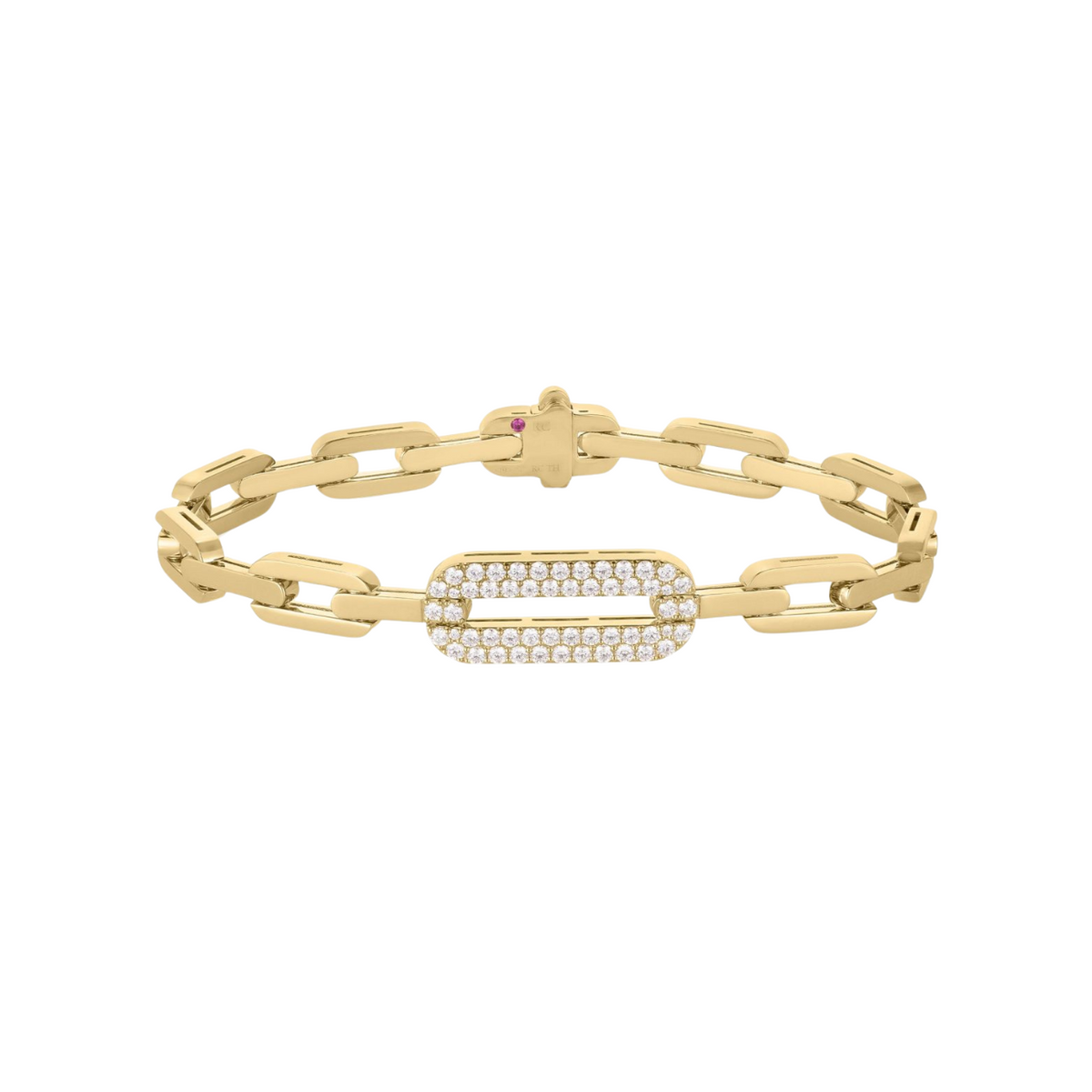 Roberto Coin Bracelet - 18K Yellow Gold Navarra Single Large Pave Diamond Link Bracelet | Manfredi Jewels