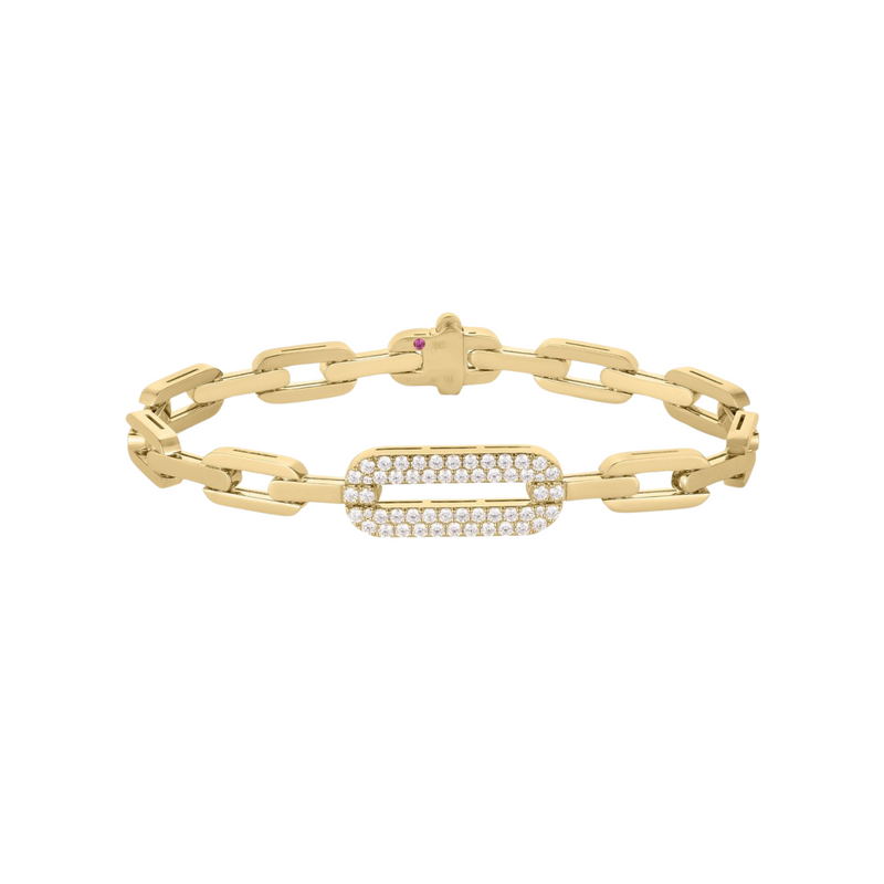 Roberto Coin Bracelet - 18K Yellow Gold Navarra Single Large Pave Diamond Link Bracelet | Manfredi Jewels