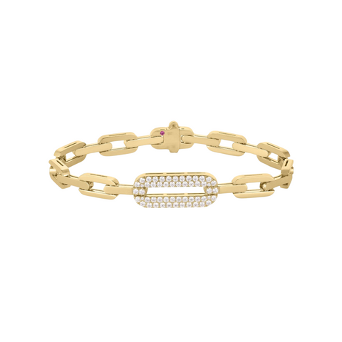 18K Yellow Gold Navarra Single Large Pave Diamond Link Bracelet