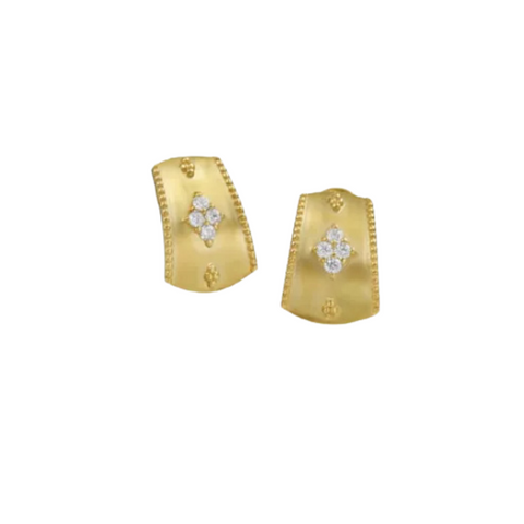 14K Yellow Gold Beaded Diamond Tapered Shrimp Earrings