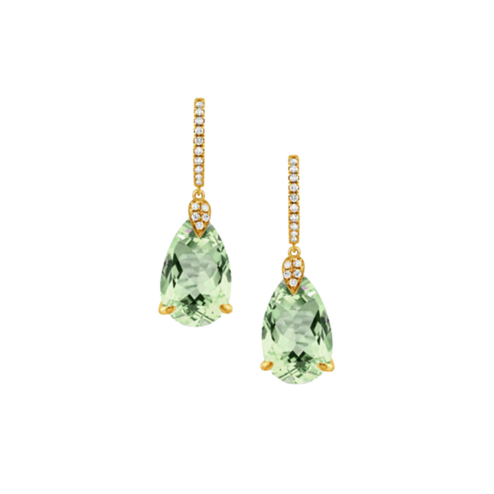 Doves Jewelry - 18K Yellow Gold Diamond Earrings with Green Amethyst | Manfredi Jewels