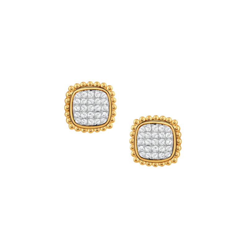 18K Yellow & White Gold Pave Diamond Earrings
