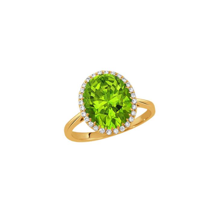 Doves Jewelry - 18K Yellow Gold Diamond Ring With Peridot Center Stone | Manfredi Jewels