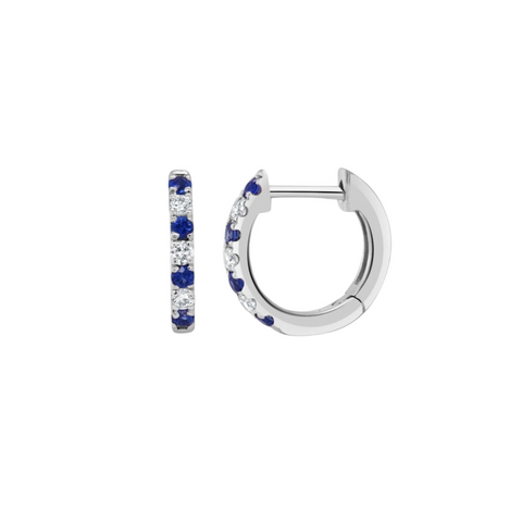 14K White Gold, Diamond & Sapphire Huggie Earrings