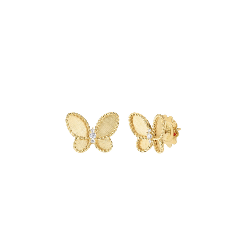18K Yellow Gold Jasmine Diamond & Satin Finish Butterfly Stud Earrings