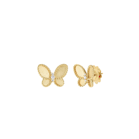 18K Yellow Gold Jasmine Diamond & Satin Finish Butterfly Stud Earrings