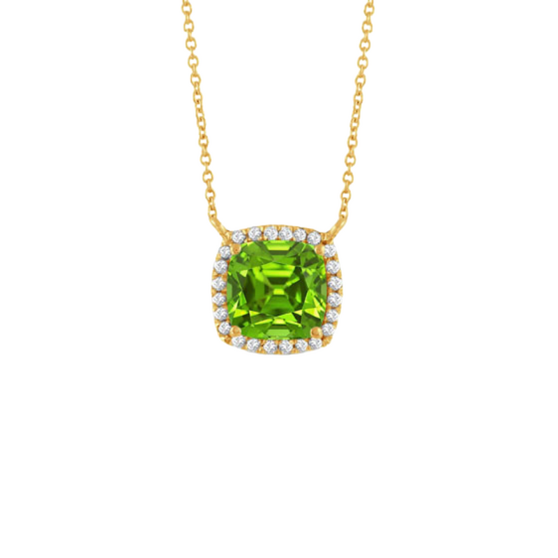 18K Yellow Gold Diamond Necklace With Peridot Center Stone