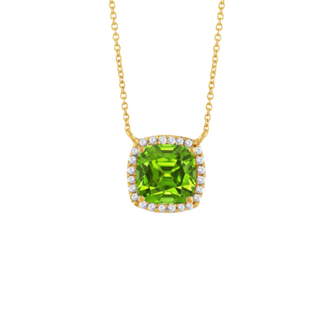 18K Yellow Gold Diamond Necklace With Peridot Center Stone