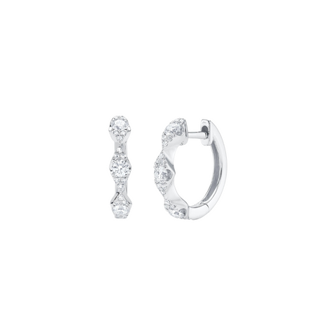 14K Yellow Gold & Diamond Huggie Hoops