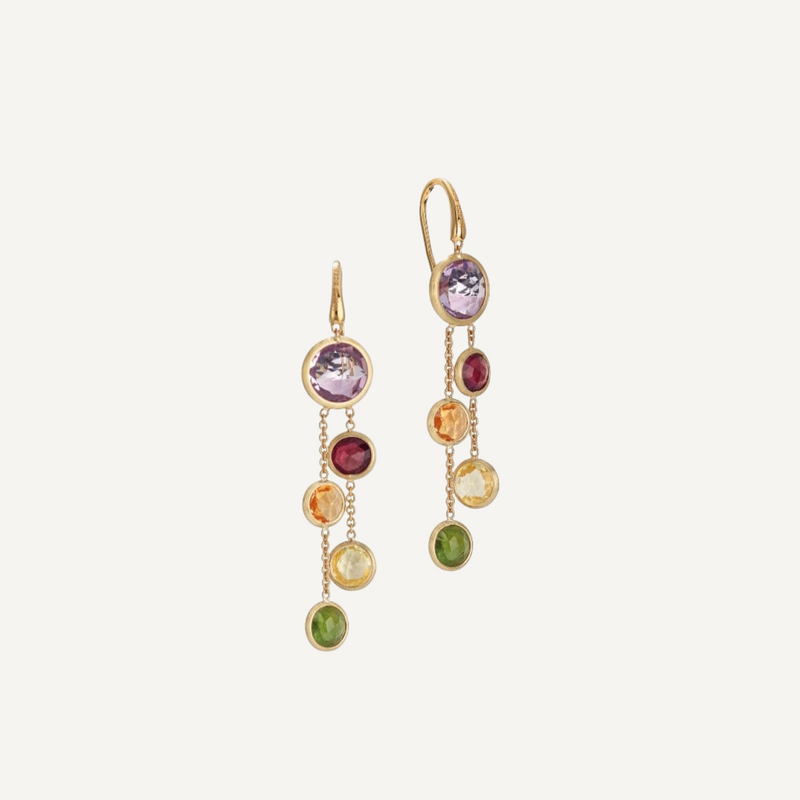 Jaipur Color 18K Yellow Gold Mixed Gemstone Two Strand Earrings
