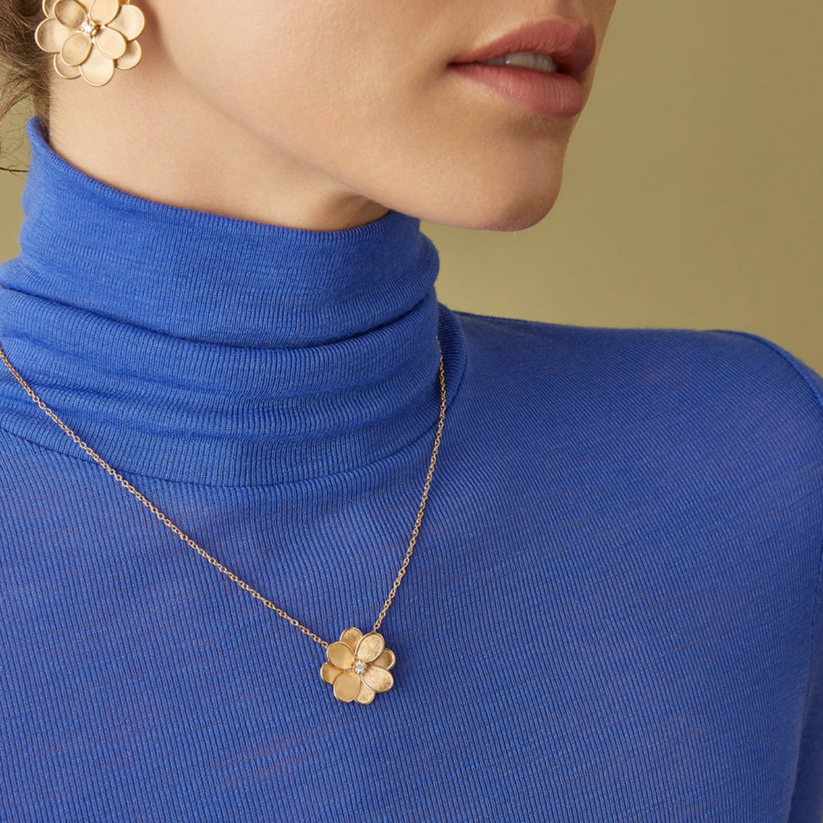 Marco Bicego Jewelry - Petali 18K Yellow Gold Diamond Large Flower Pendant Necklace | Manfredi Jewels
