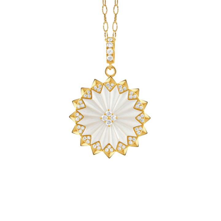 Doves Jewelry - 18K Yellow Gold Diamond & White Mother Of Pearl Pendant | Manfredi Jewels