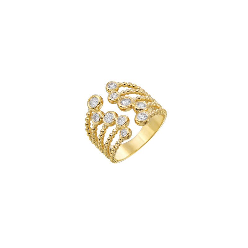 Nutmeg 18K Gold Beaded Diamond Cuff Ring