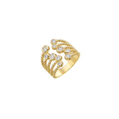 Nutmeg 18K Gold Beaded Diamond Cuff Ring