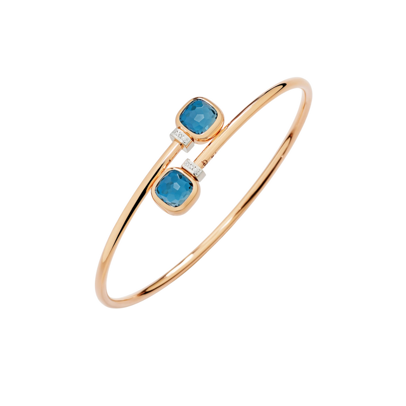 Pomellato Jewelry - Nudo 18K Rose Gold Diamond & London Blue Topaz Mini Bangle | Manfredi Jewels