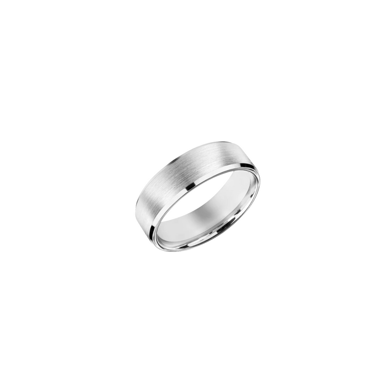 18K White Gold Brushed Center with Polished Edges Wedding Band Ring