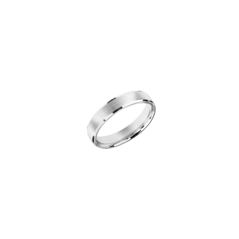 18K White Gold Wedding Band with Brushed Center & Polished Edges