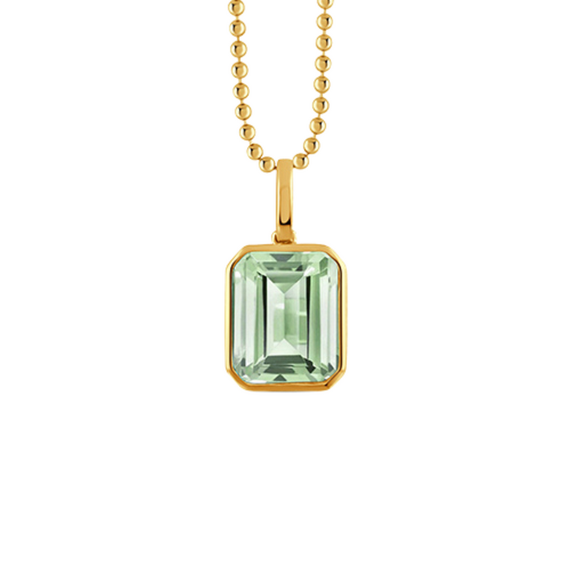 18K Yellow Gold Pendant with Green Amethyst Center