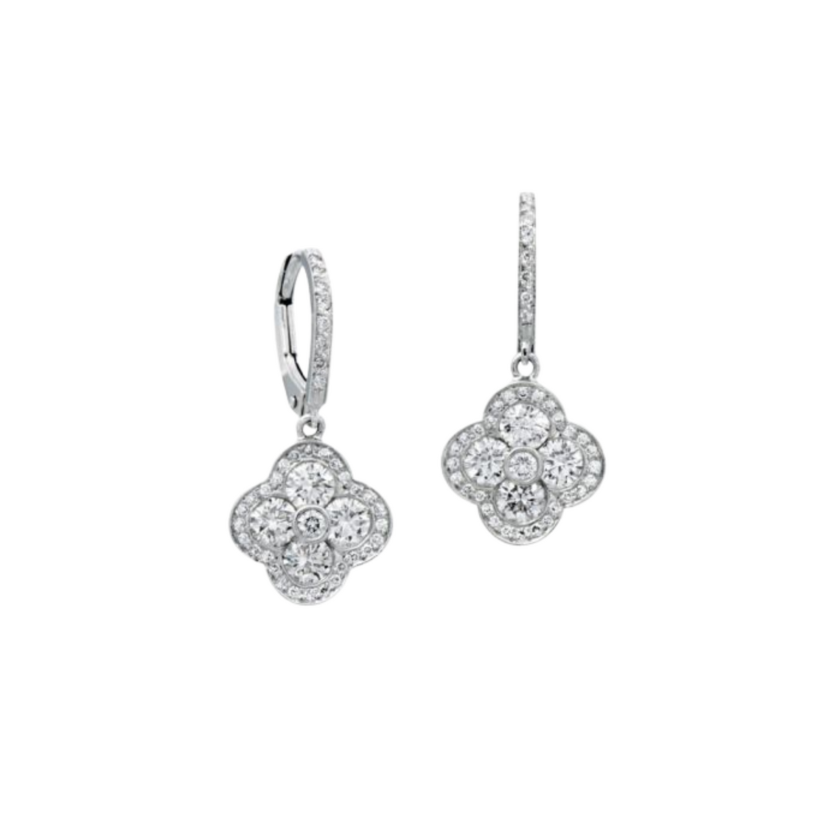 Gumuchian Jewelry - Fluer 18K White Gold Diamond Drop Earrings | Manfredi Jewels
