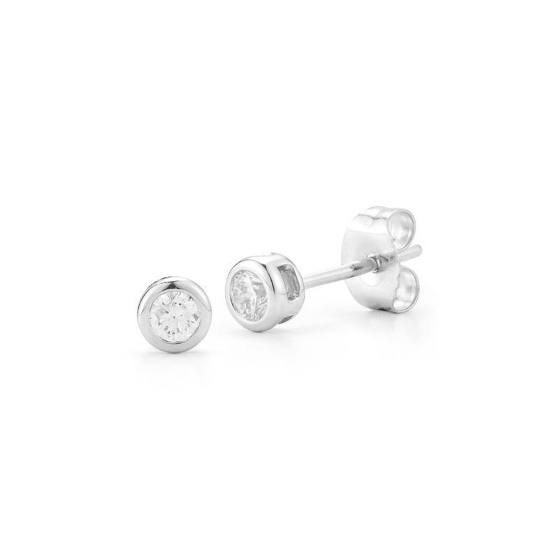 Beny Sofer Jewelry - Bezel 14K White Gold Diamond Stud Earrings | Manfredi Jewels