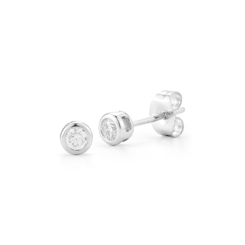 Bezel 14K White Gold Diamond Stud Earrings