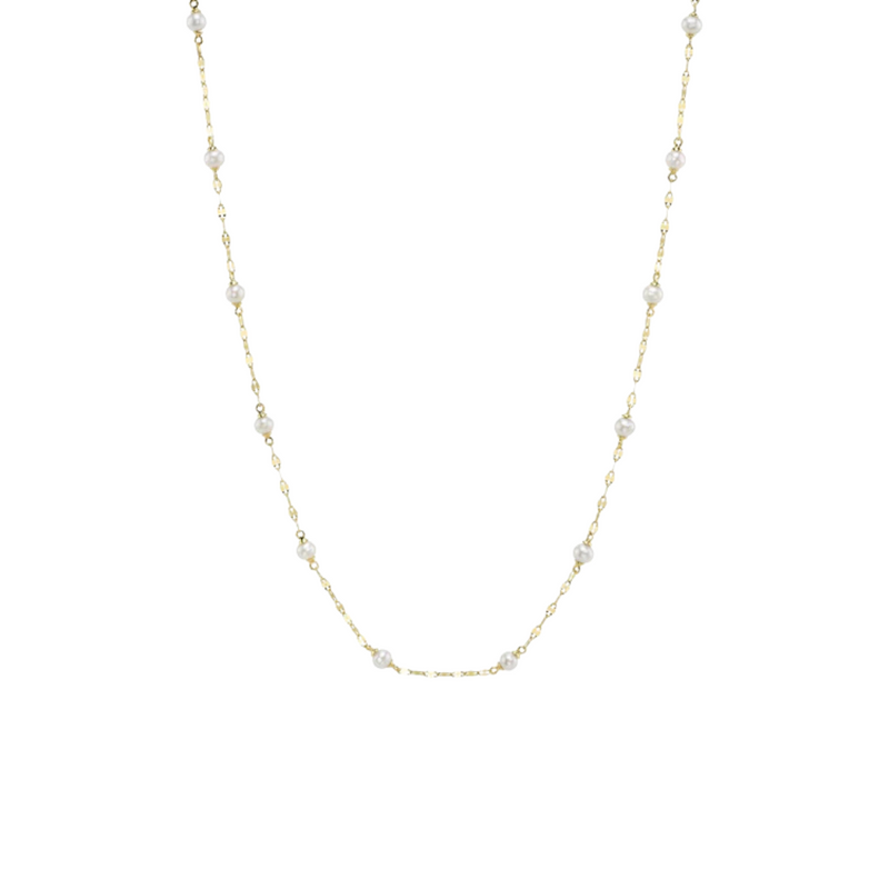 14K Yellow Gold Sparkle Chain Tincup Pearl Necklace