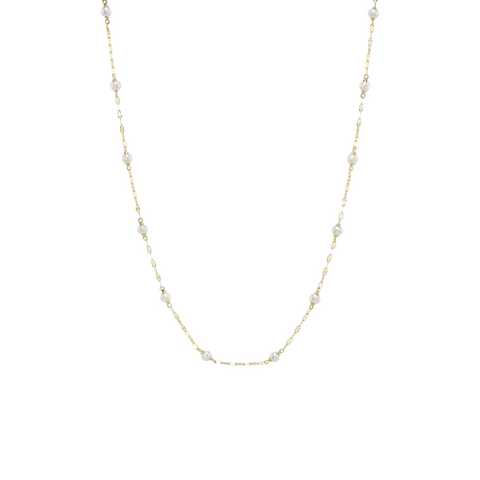 14K Yellow Gold Sparkle Chain Tincup Pearl Necklace
