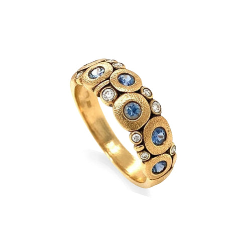 Candy 18K Yellow Gold Blue Sapphire Diamond Dome Ring