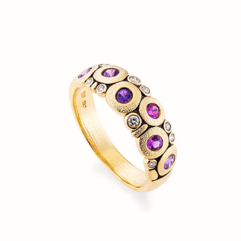 Candy 18K Yellow Gold Pink Sapphire Diamond Dome Ring