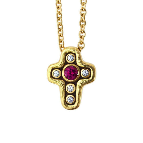 Alex Sepkus Jewelry - Cross 18K Yellow Gold Ruby Diamond Pendant Necklace | Manfredi Jewels
