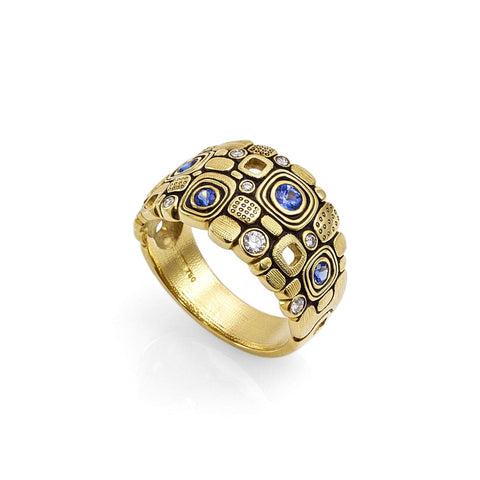 Little Windows 18K Yellow Gold Sapphire Diamond Dome Ring