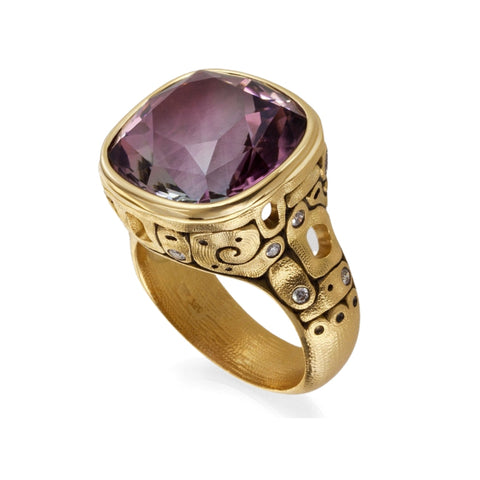 William Blake 18K Yellow Gold Amethyst Diamond Ring