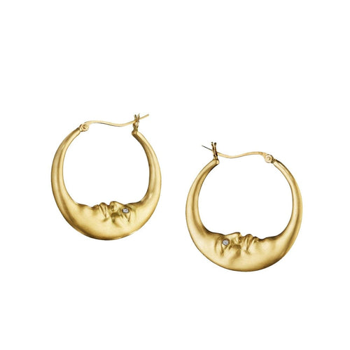Anthony Lent Jewelry - Crescent Moonface 18K Yellow Gold Medium Hoop Earrings | Manfredi Jewels