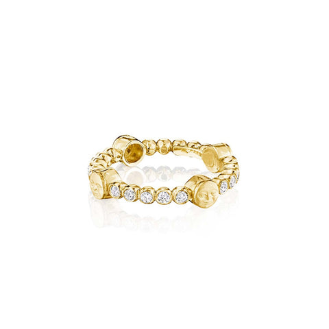 Tiny Moonface 18K Yellow Gold Diamond Bead Ring